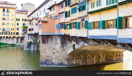 Detail of the famous landmark Ponte Vecchio in Florence, Italy