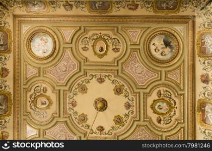 Detail of the Golden Hall ceiling, in Lisbon, Portugal.&#xA;The Lisbon City Hall, built between 1864 and 1880, is actual seat of Lisbon?s City Council. &#xA;