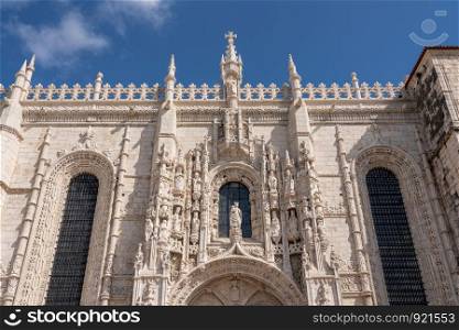 Detail of the magnificent carvings on the Monastery of Jeronimos in Belem. Jeronimos Monastery in Belem near Lisbon, Portugal