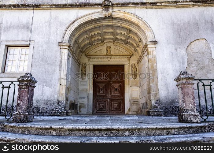 Detail of the main entrance to the convent building of the Monastery of Saint Mary of Lorvao, Coimbra, Portugal