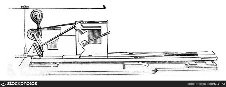 Detail of the mechanics of the piano, vintage engraved illustration. Magasin Pittoresque 1844.