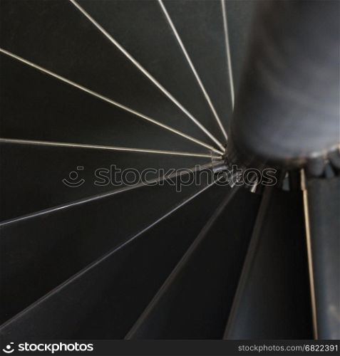 Detail of the modern steel spiral staircase