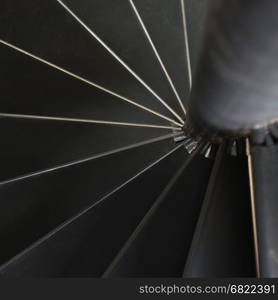 Detail of the modern steel spiral staircase