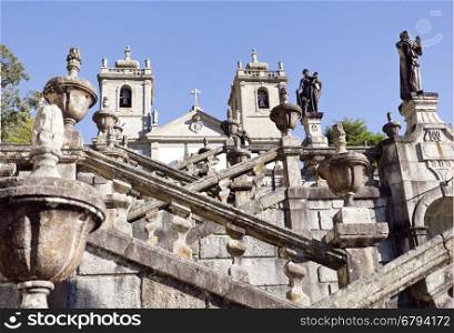 Detail of the monumental flight of steps leading to the Sanctuary of Our Lady in the Peneda Geres National Park, North of Portugal