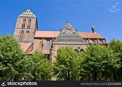 detail of the Nikolaikirche in the city center of Wismar