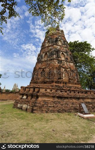 Detail of the Octagonal Pagoda at Wat Mahathat, Temple of the Great Relic, a Buddhist temple in Ayutthaya, central Thailand