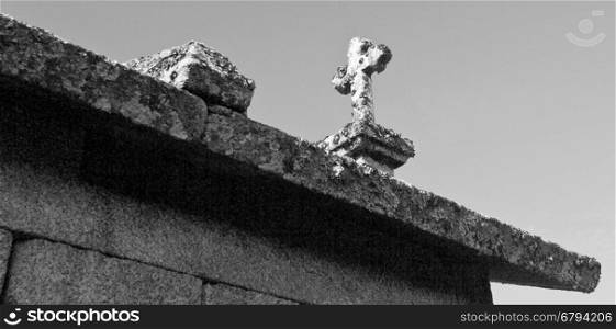 Detail of the of the cross on top of the all the granaries, called espigueiros, in Northern Portugal