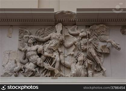 Detail of the Pergamon altar of the greek temple of pergamon in the Pergamon museum of Berlin