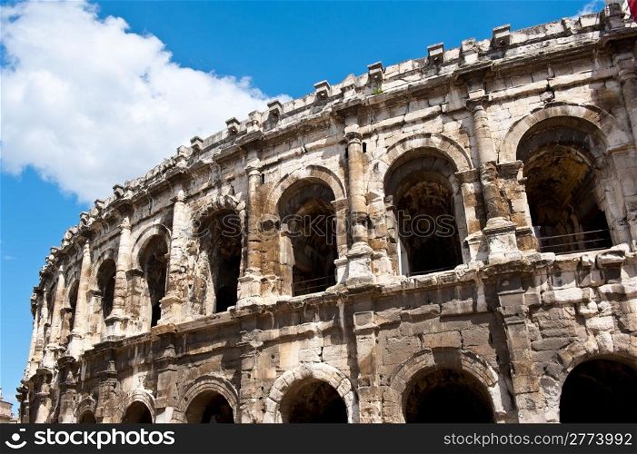 Detail of the Roman Coliseum in Nimes, France