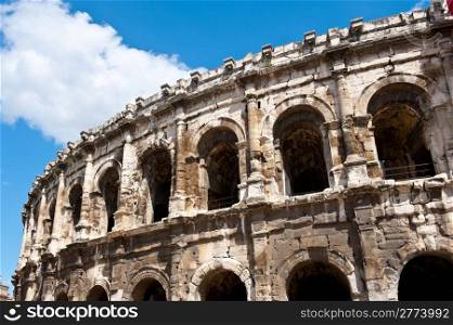 Detail of the Roman Coliseum in Nimes, France