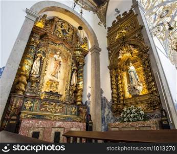 Detail of the side chapels of the Church of St Anthony interior, rebuilt after the 1927fire, in Estoril, Portugal