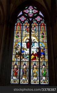 detail of the stained glass windows in the cathedral of cologne