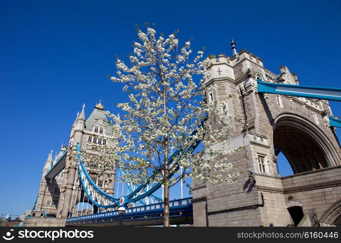 Detail of the tower bridge of London, England