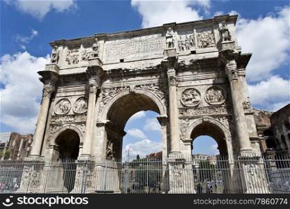 Detail of the triumphal Arch of Constantine in Rome, situated between the Colosseum and the Palatine Hill