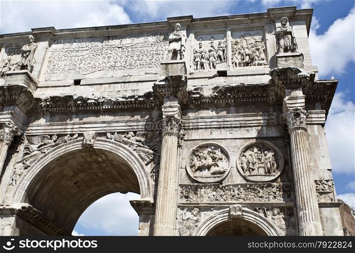Detail of the triumphal Arch of Constantine in Rome, situated between the Colosseum and the Palatine Hill