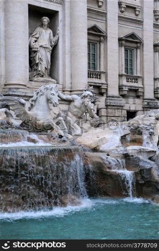 Detail of Trevi fountain (Fontana di Trevi) in Rome, Italy
