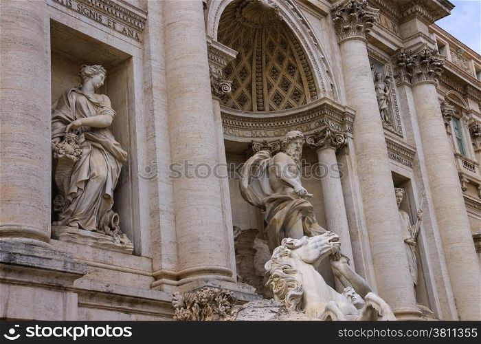 Detail of Trevi Fountain in Rome, Italy