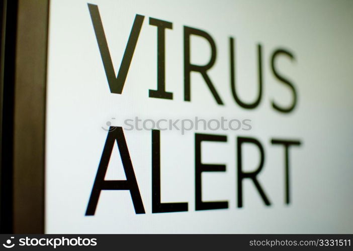 Detail of Virus Alert Sign on LCD Screen