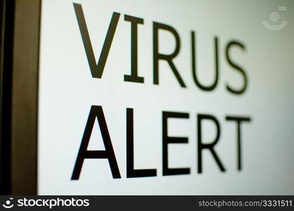 Detail of Virus Alert Sign on LCD Screen