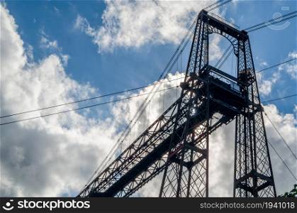 Detail of Vizcaya Bridge, a transporter bridge that links the towns of Portugalete and Getxo, Spain, built in 1893, declared a World Heritage Site by UNESCO