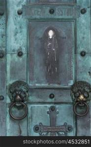 Detail on metal door of the Amalfi Cathedral, Amalfi, Amalfi Coast, Salerno, Campania, Italy