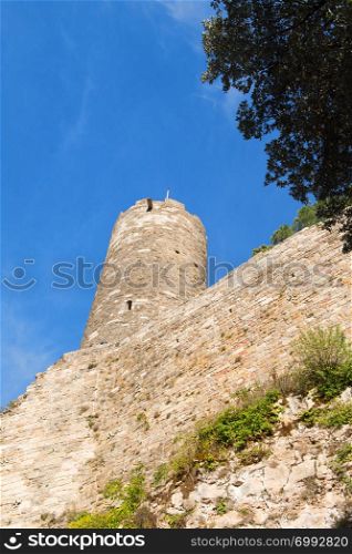 Detail Tower at fortress in village Turenne in French Limousin