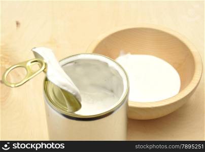 Detailed and colorful image of tin can with coconut milk