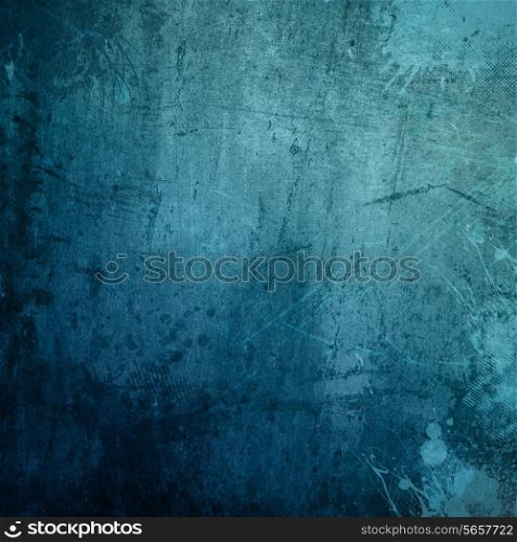Detailed blue grunge background with splats and stains