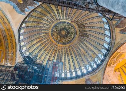 Detailed Ceiling of Hagia Sophia,a Greek Orthodox Christian patriarchal basilica church ow museum in Istanbul, Turkey,March,11 2017.. detailed view of Hagia Sophia,a Greek Orthodox Christian patriarchal basilica or church
