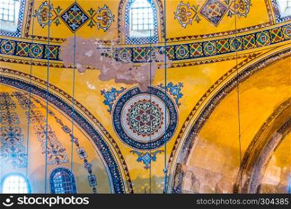 Detailed Ceiling of Hagia Sophia,a Greek Orthodox Christian patriarchal basilica church ow museum in Istanbul, Turkey,March,11 2017.. detailed view of Hagia Sophia,a Greek Orthodox Christian patriarchal basilica or church