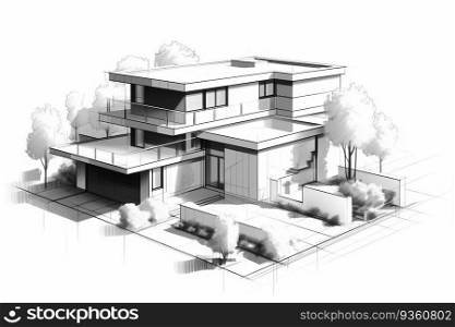 detailed drawing of a house in white tones minimalistic created by generative AI