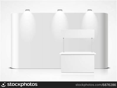 detailed illustration of a blank exhibition wall with booth in front, eps10 vector