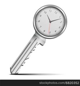 detailed illustration of a key with a clock, symbol for deadline and time management, eps10 vector