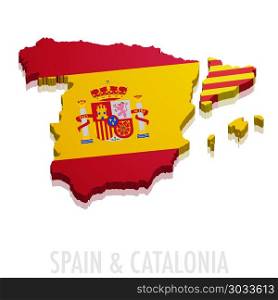detailed illustration of a map of Spain and Catalonia with flag, eps10 vector. Map Spain Catalonia