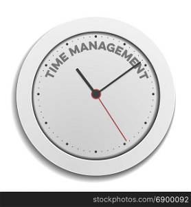 detailed illustration of a simple white clock with time management text, eps10 vector