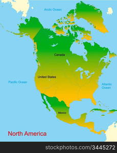 Detailed vector map of north america continent