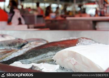 Detailed view of fish displayed at a fish market in Bergen