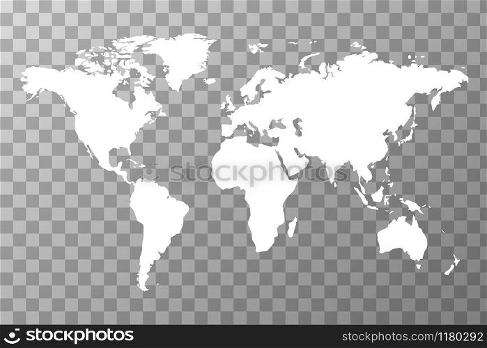 Detailed white worldwide map on transparent background. Worldwide map on transparent background