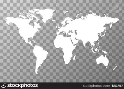 Detailed white worldwide map on transparent background. Worldwide map on transparent background