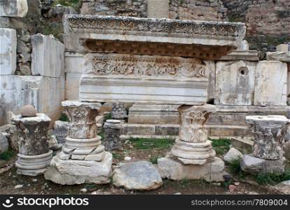 Details and columns in Ephesus, Turkey
