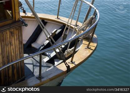 details of a beautiful old wooden sailboat