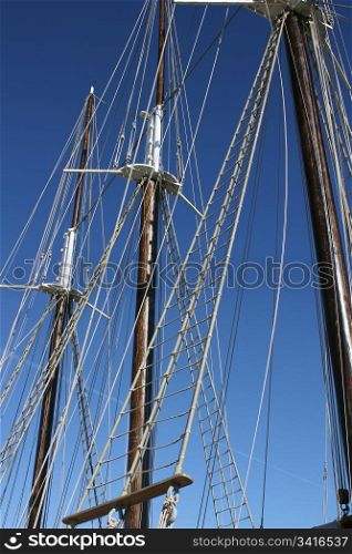 details of a beautiful old wooden sailboat