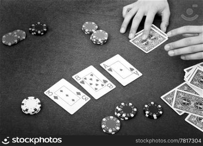 Details of a poker table during a game