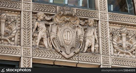 Details of carving on the wall of a building, Chicago, Cook County, Illinois, USA