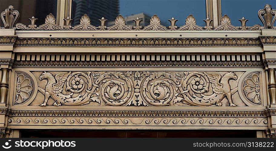 Details of carvings on a building, Chicago, Cook County, Illinois, USA