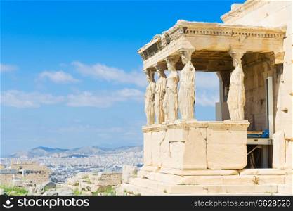 details of Erechtheion temple in Athenian Acropolis, Athens Greece. Erechtheion temple in Acropolis of Athens