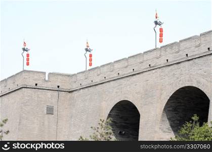 Details of the ancient city wall in Xian,China