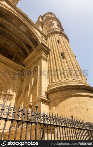 Details of the curious cylindrical towers of the Cathedral of the Incarnation in Malaga, Spain