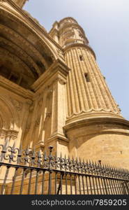 Details of the curious cylindrical towers of the Cathedral of the Incarnation in Malaga, Spain