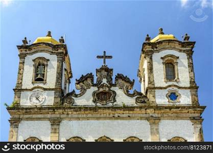 Details of the towers of the famous church of Nosso Senhor do Bonfim which is the site of numerous religious and popular celebrations in Salvador, Bahia. Details of the towers of the famous church of Nosso Senhor do Bonfim